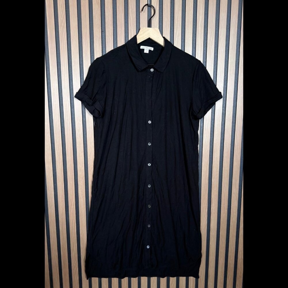 James Perse Shirt Dress 3 / L Womens Black Button Down Cotton Modal Stretch